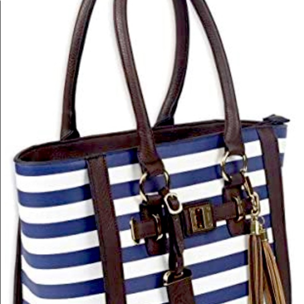 Bulldog Cases Carry Tote Style Purse with Holster navy/white stripe